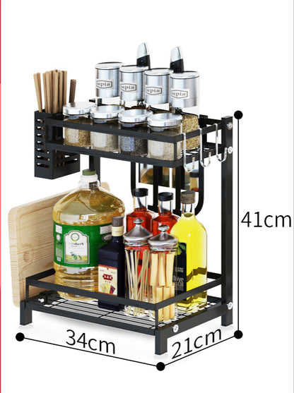2-Tier & 3-Tier Kitchen Spice Rack Organizer – Black Metal Countertop Storage Shelf