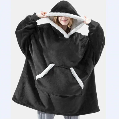 Women's Flannel Wearable Blanket Hoodie Thickened Warm Patch Home Oversized Sweatshirt