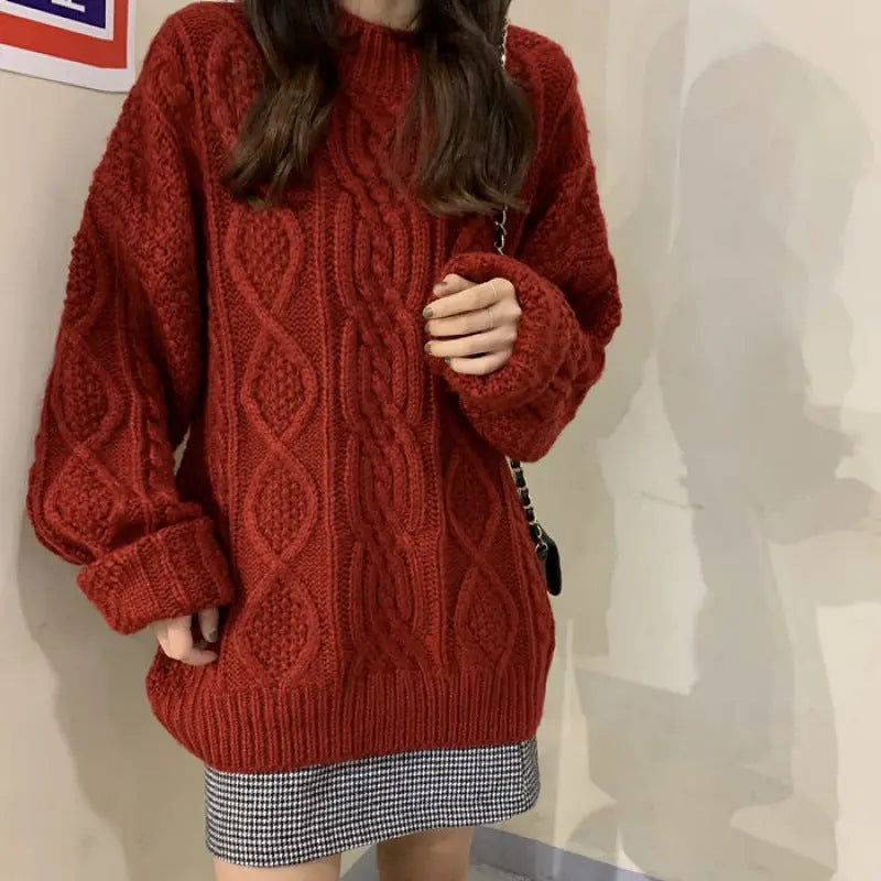 Lazy Wind Sweater Women's Autumn And Winter New Loose Outerwear Pullover Thickened Retro Hong Kong Style Coarse Twist Coat Ins Tide