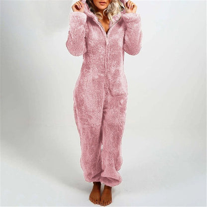 2022 New European And American Autumn And Winter Women&#039;s Cross-border Trade Plus Velvet Padded Mao Mao Jumpsuit Hooded Pajamas