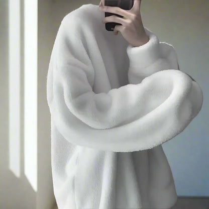 Winter Hong Kong Style Lamb Wool Sweater Men&#039;s Autumn Round Neck Loose Fleece-lined Thick Casual All-match Coat Trendy Couple&#039;s Top