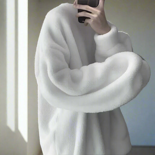 Winter Hong Kong Style Lamb Wool Sweater Men&#039;s Autumn Round Neck Loose Fleece-lined Thick Casual All-match Coat Trendy Couple&#039;s Top
