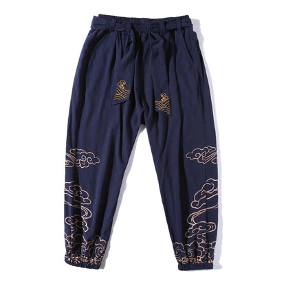 Chinese Style Men's Trousers Printed Small Feet Trousers Men's Loose Wide-legged Bloomer Pants