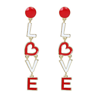 New Dripping Oil Full Diamond European And American Love Earrings Cross-border Amazon Heart Valentine's Day Accessories Earrings Love Letters