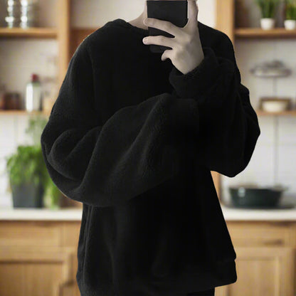 Winter Hong Kong Style Lamb Wool Sweater Men&#039;s Autumn Round Neck Loose Fleece-lined Thick Casual All-match Coat Trendy Couple&#039;s Top
