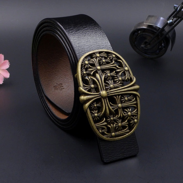 New Antique Two-layer Belt Cross Flower Retro Personalized Barber&#039;s Favorite Belt 8137-antique