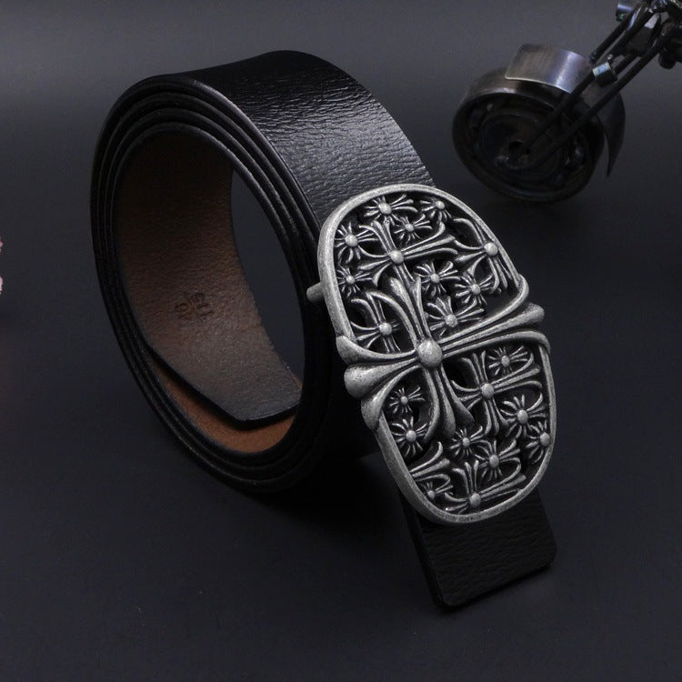 New Antique Two-layer Belt Cross Flower Retro Personalized Barber&#039;s Favorite Belt 8137-antique