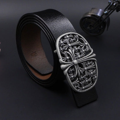New Antique Two-layer Belt Cross Flower Retro Personalized Barber&#039;s Favorite Belt 8137-antique