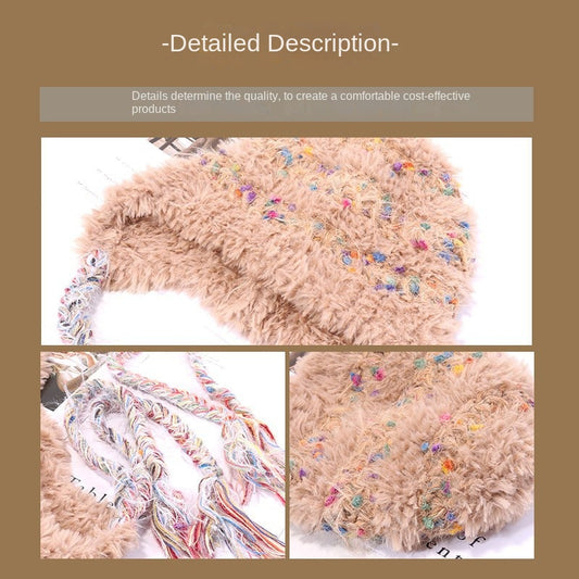 Autumn And Winter Warm Color Snowflake Velvet Hand-woven Lace-up Knitted Hat Women&#039;s Korean-style Cute Colored Yarn Plush Hat