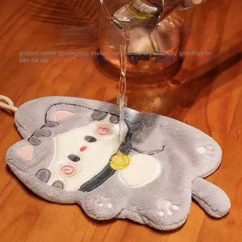 Cute Hug Cat Hanging Hand Towel – Soft Plush Absorbent Towel