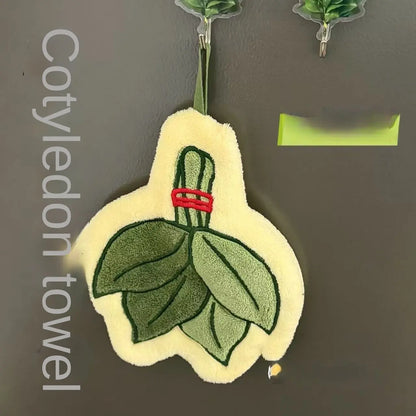 Botanical Leaf Plush Hand Towel – Soft Absorbent Hanging Kitchen Towel