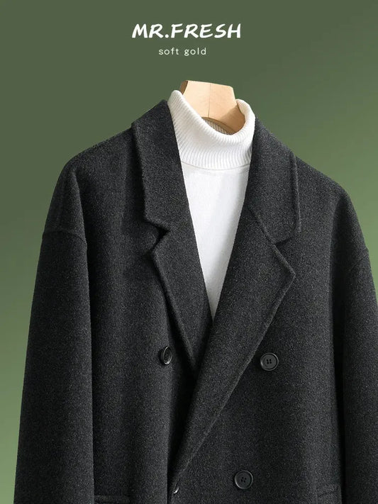 Autumn And Winter Double-Sided Cashmere Coat Men's Long Over-the-Knee Double-breasted Loose Korean-style Wool Coat Coat