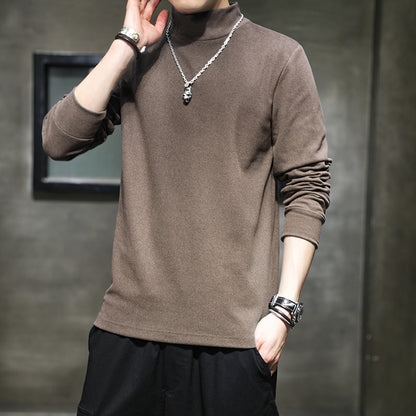 2023 Autumn And Winter German Velvet Sweater Men's Long Sleeve Korean Trend Solid Color Sweater Base Shirt New Men's Casual