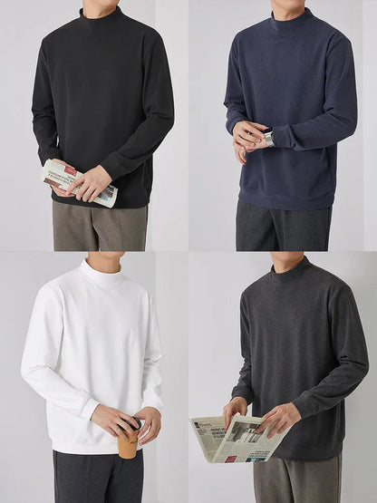 Double-Sided Velvet T-Shirt Men's Long-Sleeved 2025 Spring Mid-Collar Bottoming Shirt Sweatshirt Light Business Warm Half Turtleneck Top