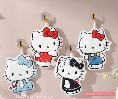 Cute Bow Cat Hanging Hand Towel – Soft Plush Bathroom Decor