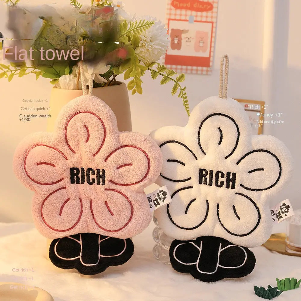 Prosperity Flower Hanging Hand Towel – Soft Plush Lucky Blossom Towel