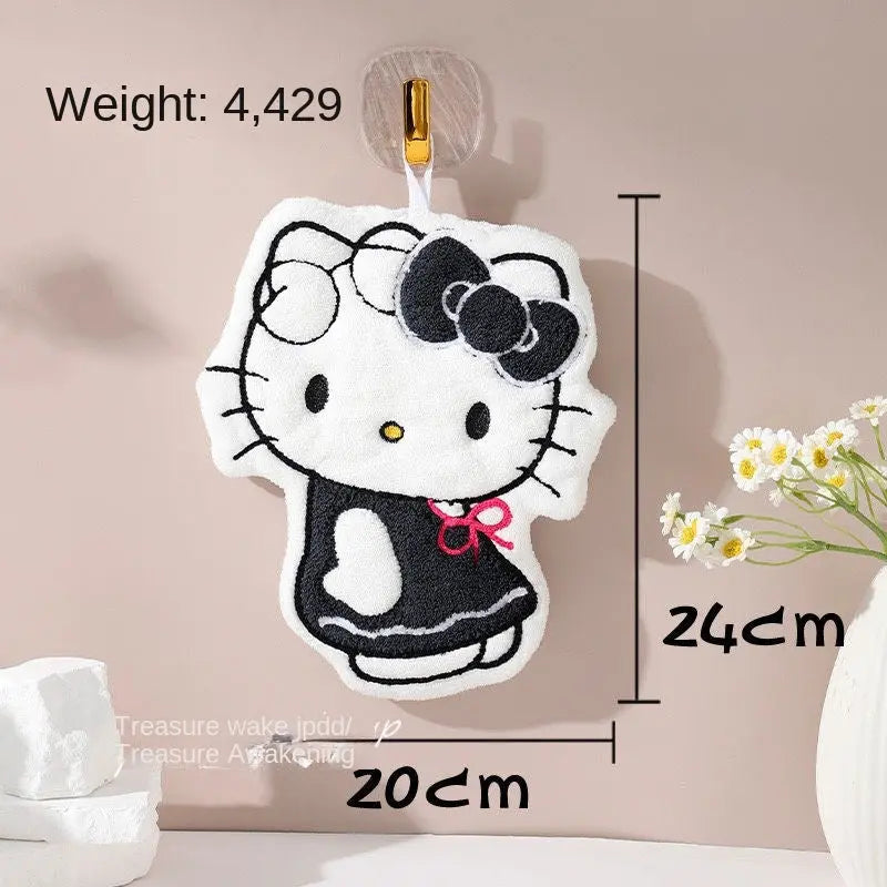 Cute Bow Cat Hanging Hand Towel – Soft Plush Bathroom Decor