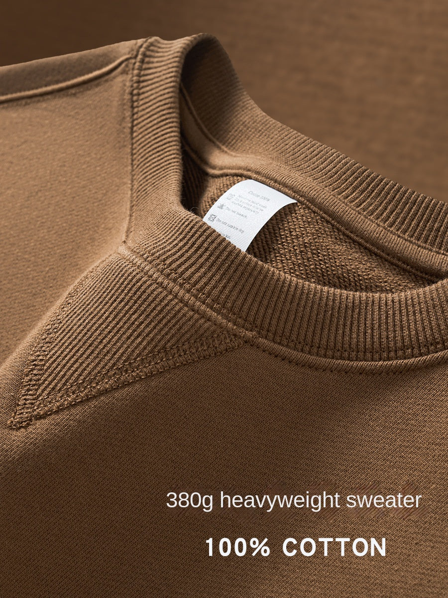 Advanced Sense 380G Heavy Cotton Round Neck Inverted Triangle Sweater Men's Jacket Autumn And Winter Bottoming Shirt Long Sleeve Men's Sweater