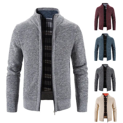 Knitted Cardigan European And American Men's Autumn And Winter Men's Long-Sleeved Warm Jacquard Casual Stand-Up Collar Thickeneded Export Sweater
