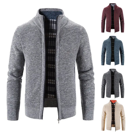 Knitted Cardigan European And American Men's Autumn And Winter Men's Long-Sleeved Warm Jacquard Casual Stand-Up Collar Thickeneded Export Sweater