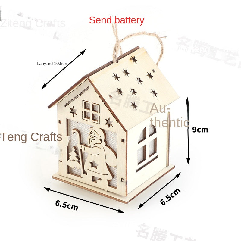 Cross-border Christmas Decoration Wooden Luminous Cabin New Hollow Christmas Ornaments LED Wooden Decoration Pendant