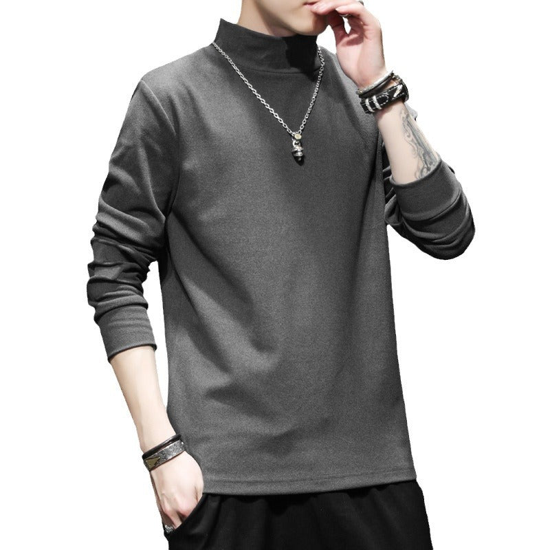 2023 Autumn And Winter German Velvet Sweater Men's Long Sleeve Korean Trend Solid Color Sweater Base Shirt New Men's Casual
