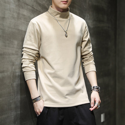 2023 Autumn And Winter German Velvet Sweater Men's Long Sleeve Korean Trend Solid Color Sweater Base Shirt New Men's Casual
