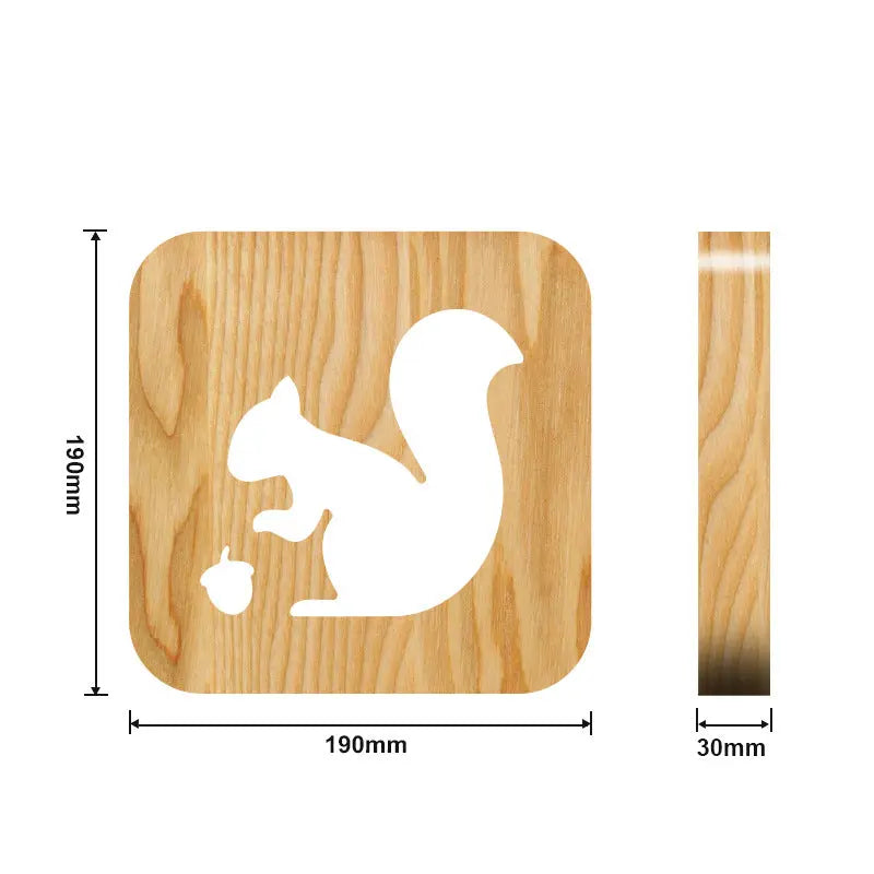 Squirrel Wooden Crafts Solid Wood Night Light Hollow Carving