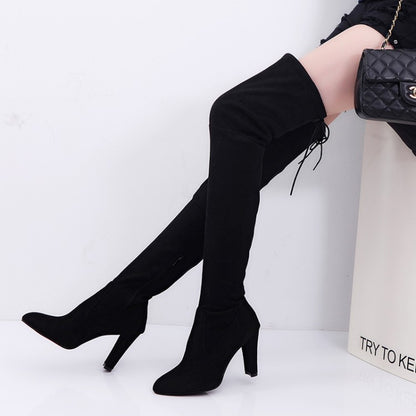 2022 Winter sizzling long boots over the knee boots pointed matte leather thick with high-heeled boots large size foreign trade boots women