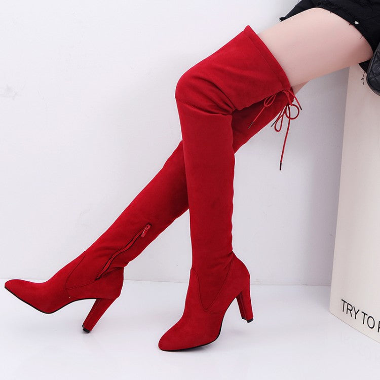 2022 Winter sizzling long boots over the knee boots pointed matte leather thick with high-heeled boots large size foreign trade boots women