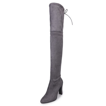 2022 Winter sizzling long boots over the knee boots pointed matte leather thick with high-heeled boots large size foreign trade boots women