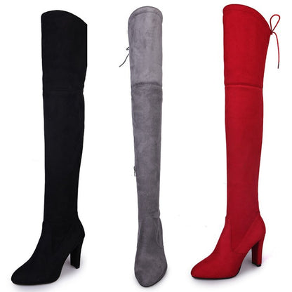 2022 Winter sizzling long boots over the knee boots pointed matte leather thick with high-heeled boots large size foreign trade boots women
