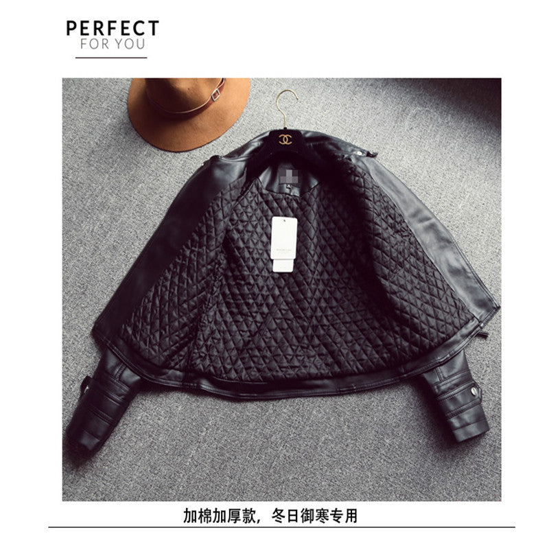 Leather Women&#039;s New Korean Version Of The Locomotive PU Clothing Slim Short Washable Leather Jacket Winter Small Coat Tide