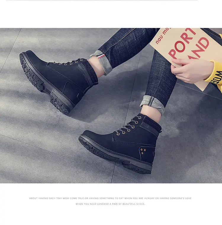 Women's PU Lace-Up Low Heel Ankle Boots