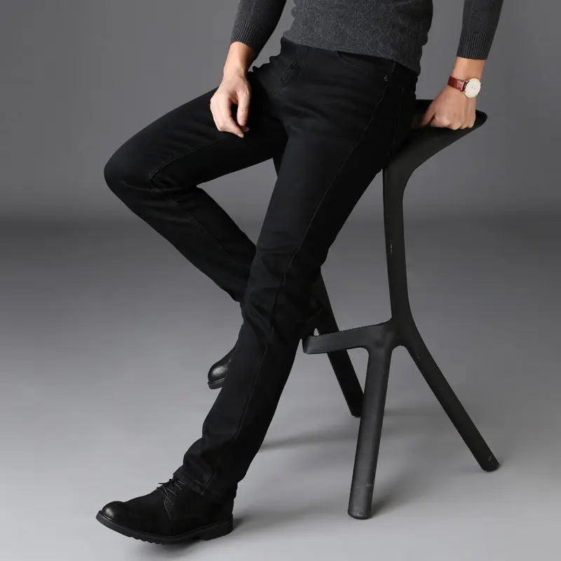 New Men's Black Jeans High Elastic Men's Black Slim Pants Jeans Men