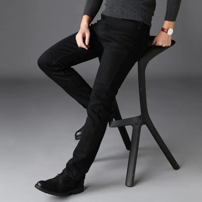 New Men's Black Jeans High Elastic Men's Black Slim Pants Jeans Men