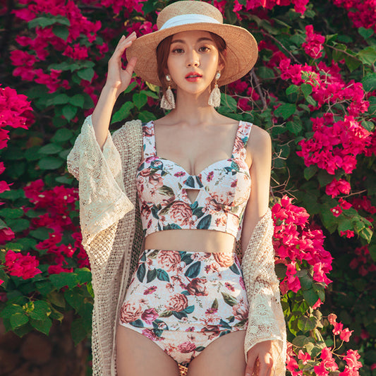 Tropical Style Printing Thin And Gathered Sexy Bikini One-piece Beach Spa Swimsuit Women