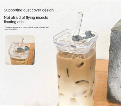 400ml Square Borosilicate Glass Cup – Iced Coffee & Tea Tumbler