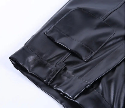 Women’s High-Waisted PU Straight-Leg Trousers