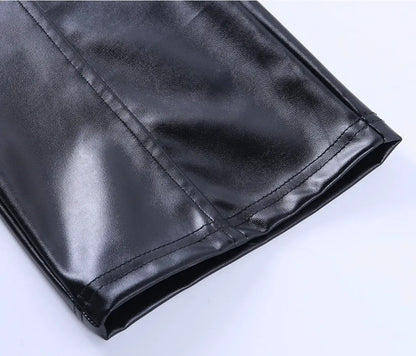 Women’s High-Waisted PU Straight-Leg Trousers