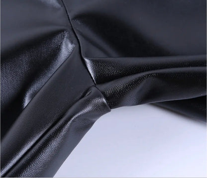 Women’s High-Waisted PU Straight-Leg Trousers