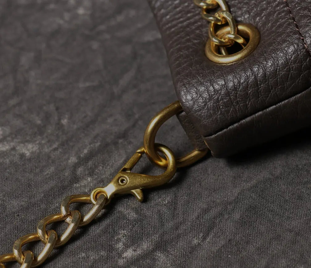 Women's Cowhide Leather Mini Bucket Bag with Chain