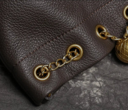 Women's Cowhide Leather Mini Bucket Bag with Chain