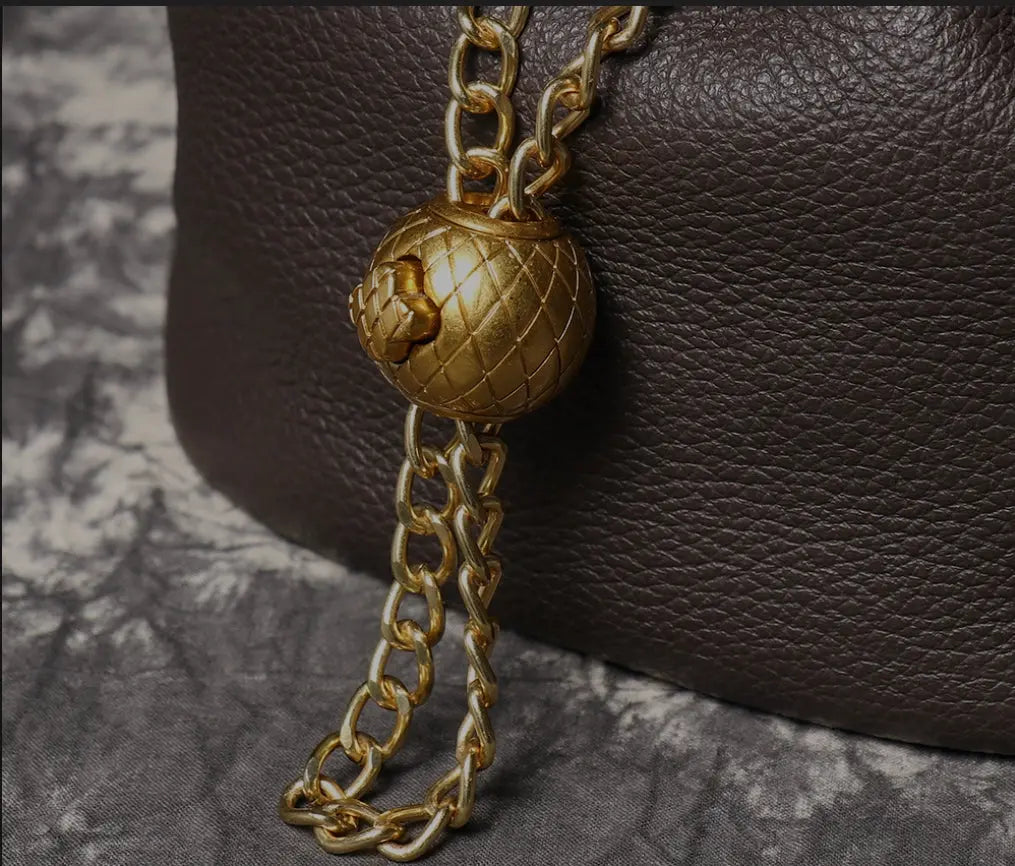 Women's Cowhide Leather Mini Bucket Bag with Chain