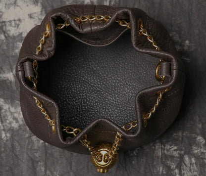Women's Cowhide Leather Mini Bucket Bag with Chain