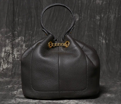 Women's Cowhide Leather Mini Bucket Bag with Chain