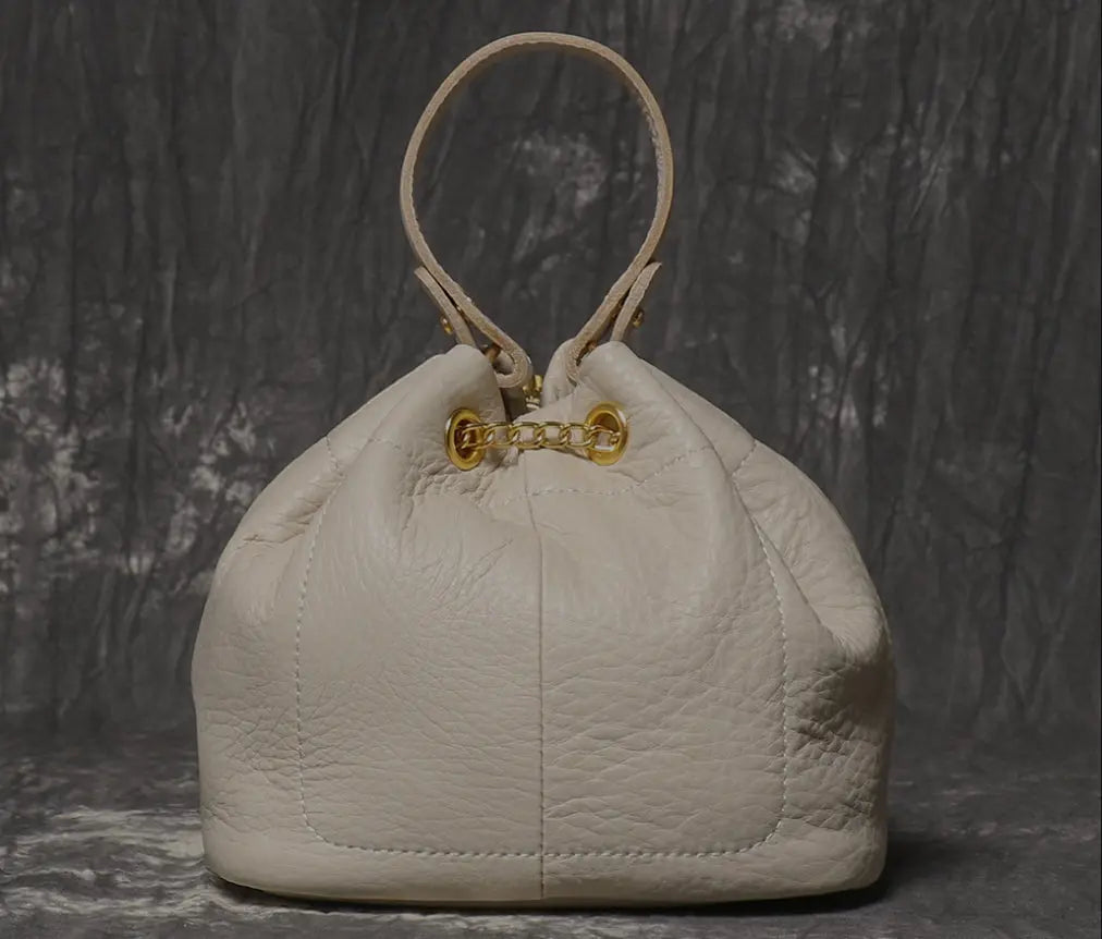 Women's Cowhide Leather Mini Bucket Bag with Chain