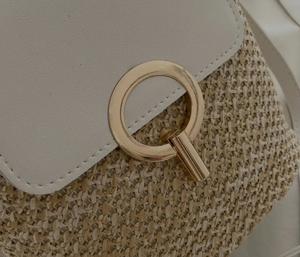 Women's Woven Flap Crossbody Bag with Statement Clasp