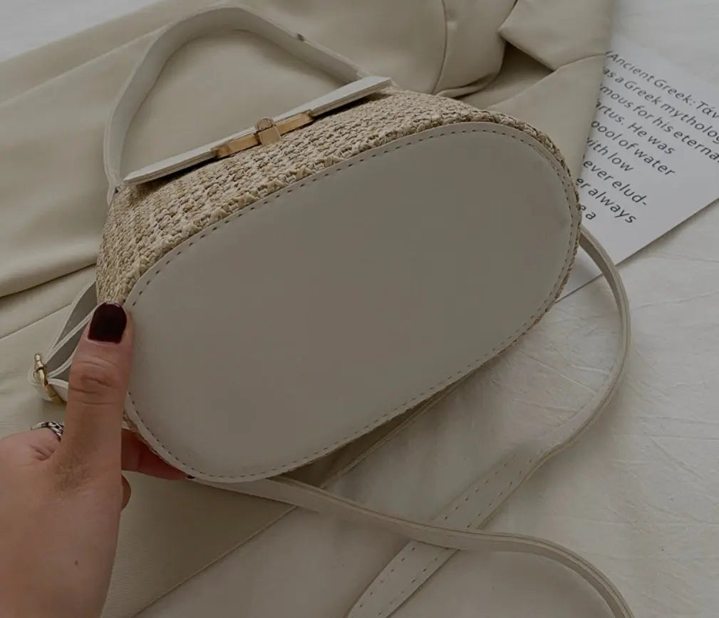 Women's Woven Flap Crossbody Bag with Statement Clasp