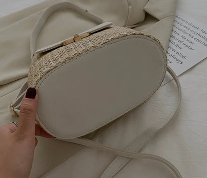 Women's Woven Flap Crossbody Bag with Statement Clasp